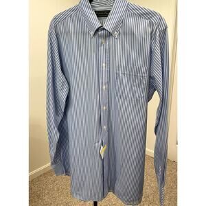 Tom Jones Corporate Image Blue/White Pinstriped Button Down Shirt - Approx. 2XL